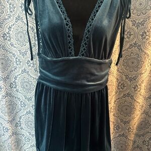 Adorable Teal Velvet Romper   with Lace Trim.  NWT XL